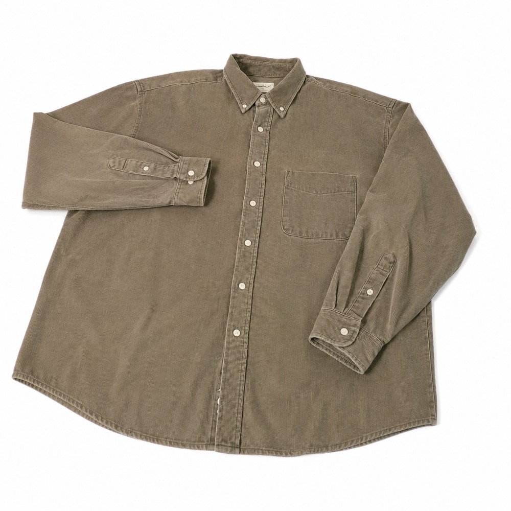 Vtg Eddie Bauer Corduroy Shirt Men 2XL Brown Button Long Sleeve USA MADE Flannel